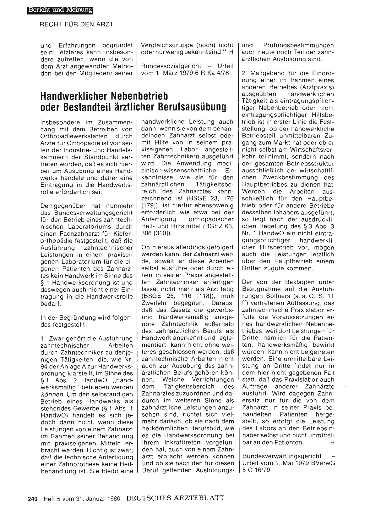 Vorschauseite 1: Handwerklicher Nebenbetrieb oder Bestandteil ärztlicher Berufsausübung