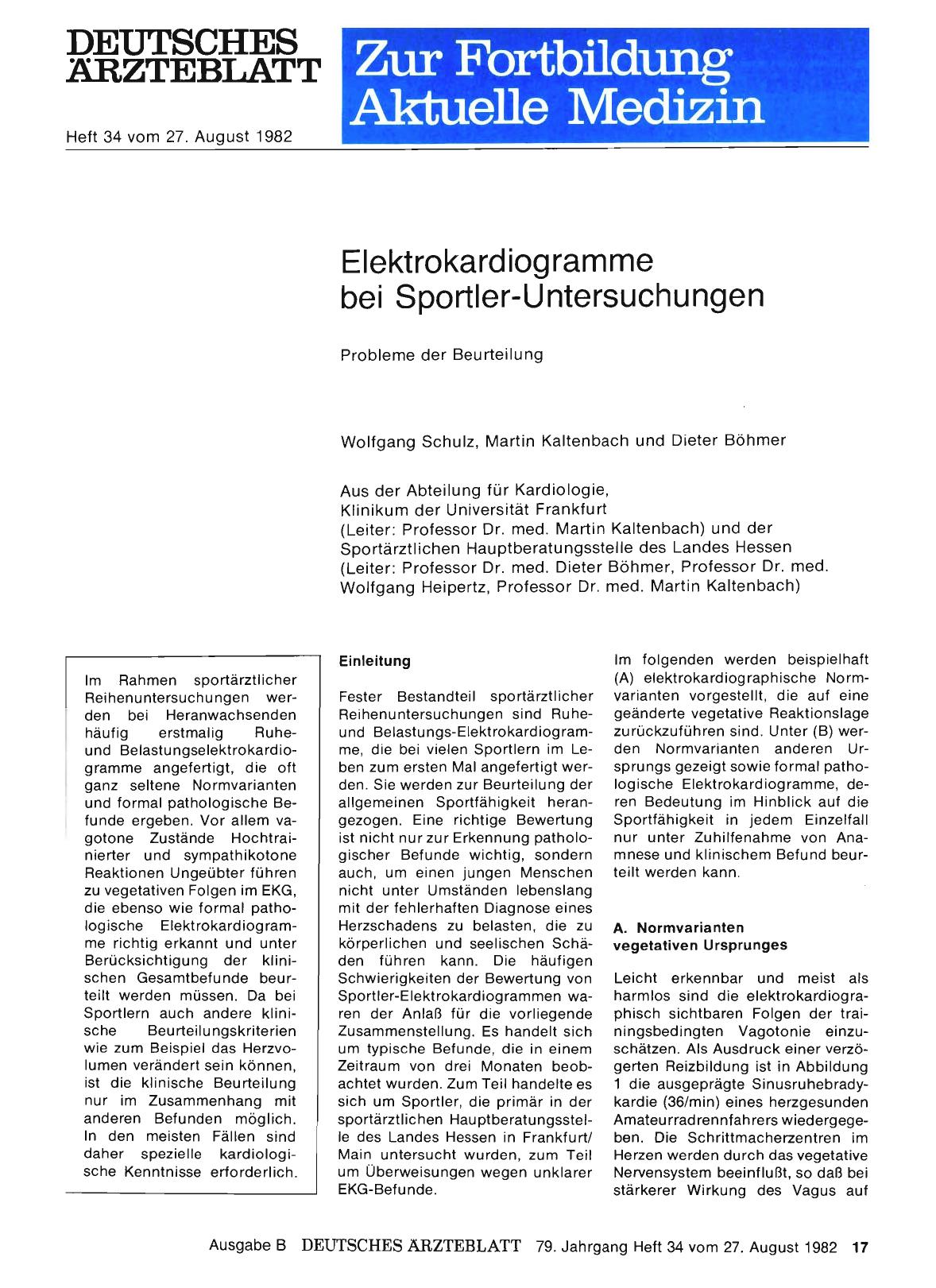 Vorschauseite 1: Elektrokardiogramme bei Sportler-Untersuchungen: Probleme der Beurteilung