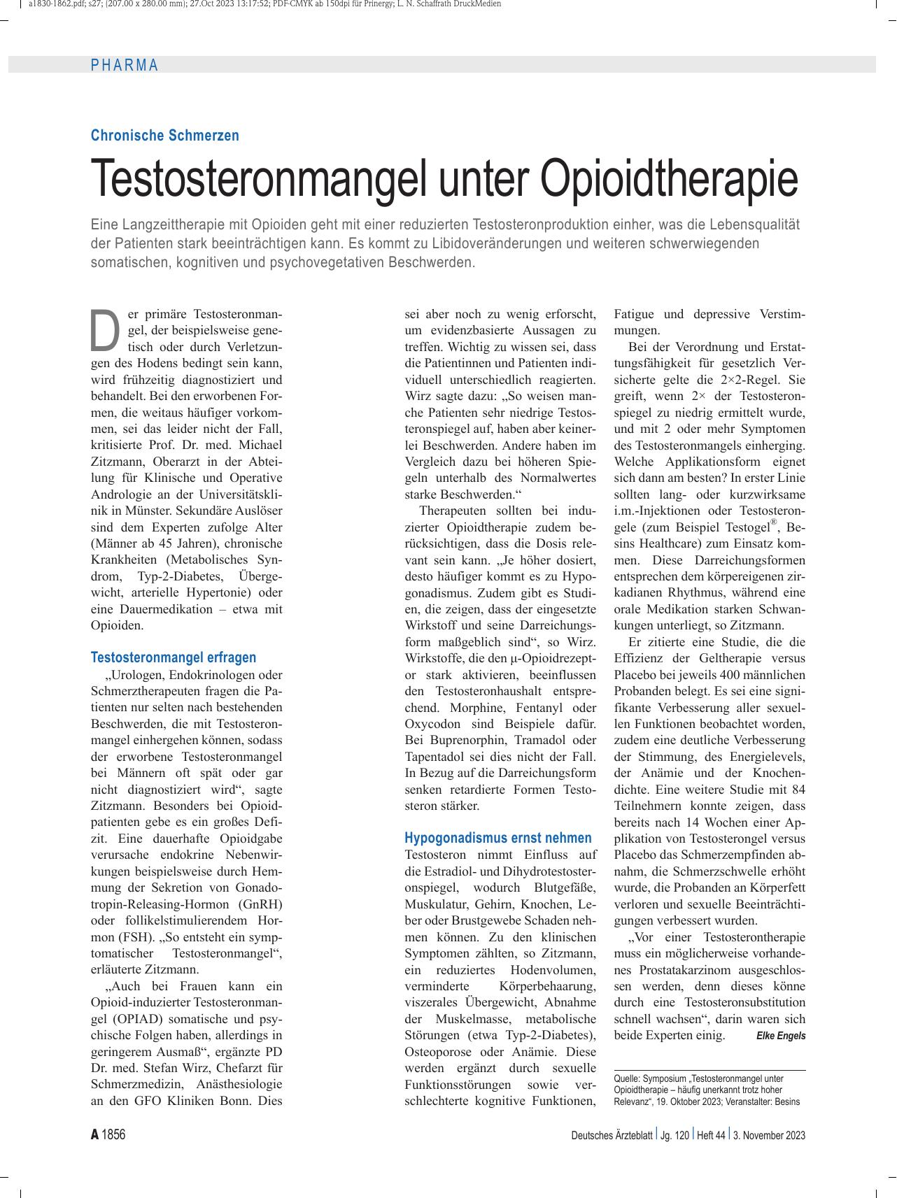 Vorschauseite 1: Chronische Schmerzen: Testosteronmangel unter Opioidtherapie