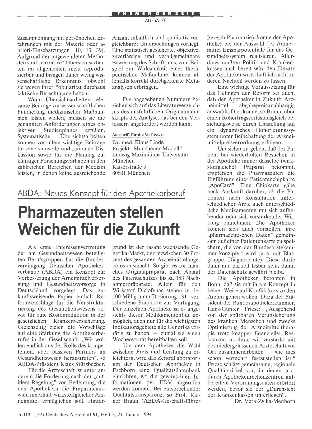 Vorschauseite 1: ABDA: Neues Konzept für den Apothekerberuf: Pharmazeuten stellen Weichen für die Zukunft