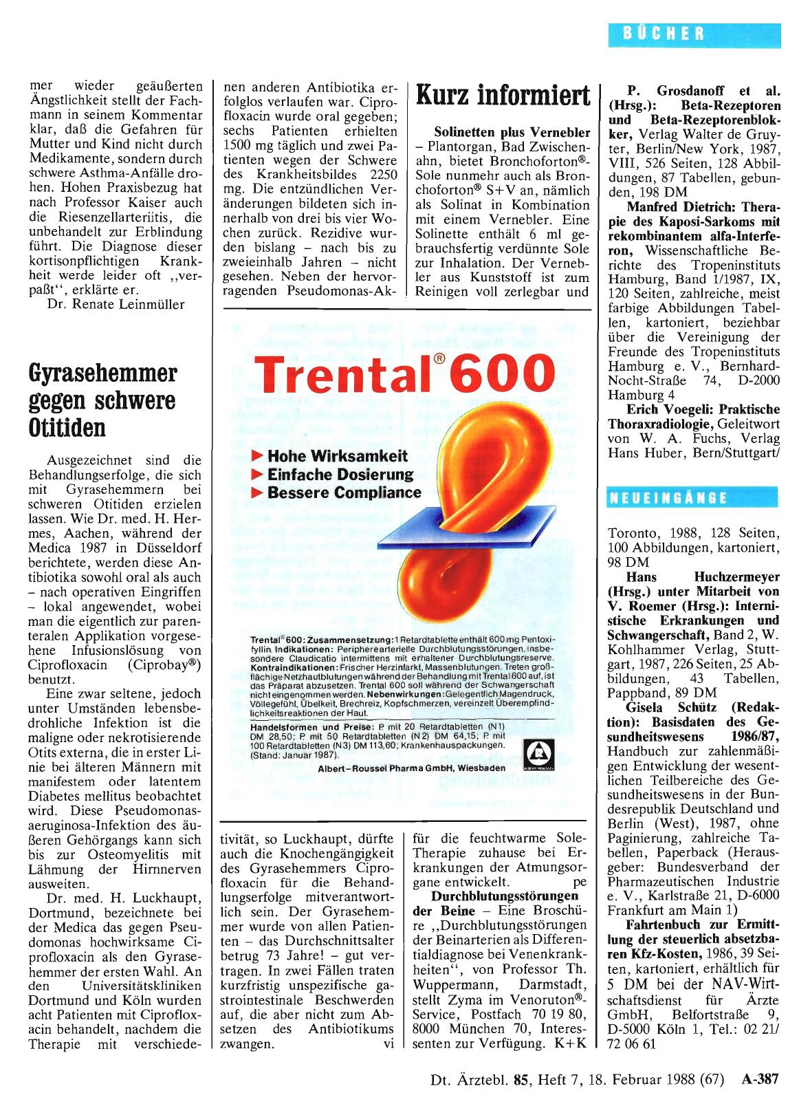 Vorschauseite 1: Gyrasehemmer gegen schwere Otitiden