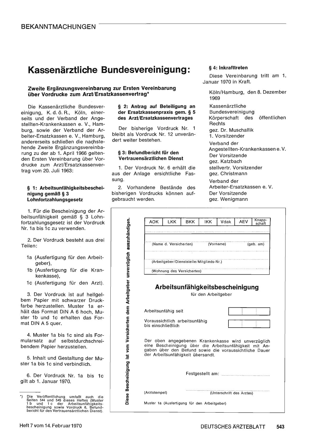Vorschauseite 1: Kassenärztliche Bundesvereinigung: Zweite Ergänzungsvereinbarung zur Ersten Vereinbarung über Vordrucke zum Arzt/Ersatzkassenvertrag