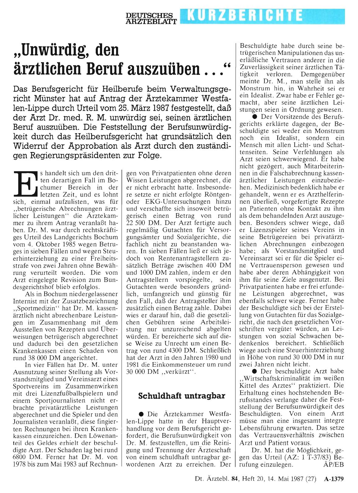 Vorschauseite 1: „Unwürdig, den ärztlichen Beruf auszuüben. .. „