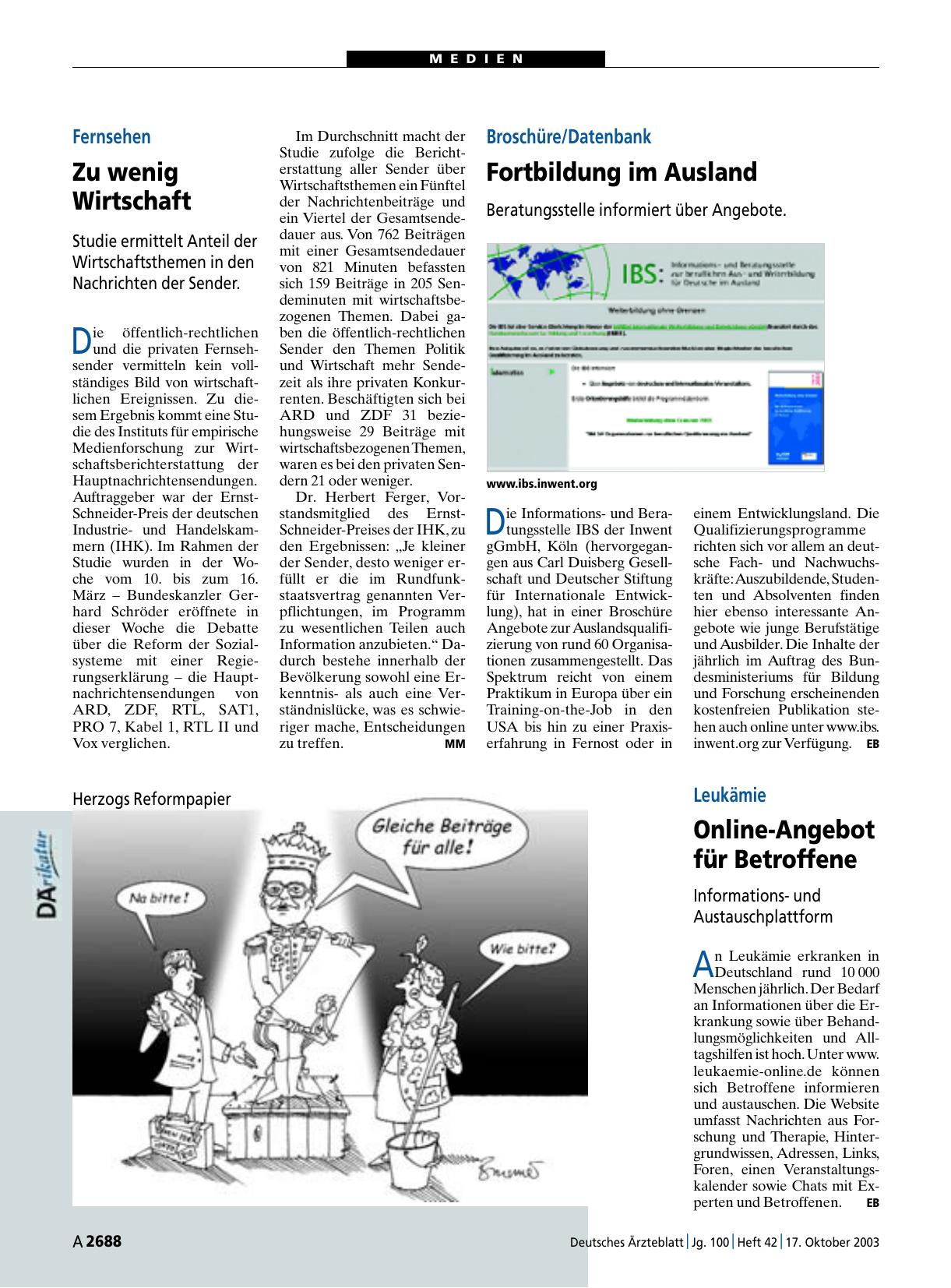 Vorschauseite 1: Fernsehen: Zu wenig Wirtschaft