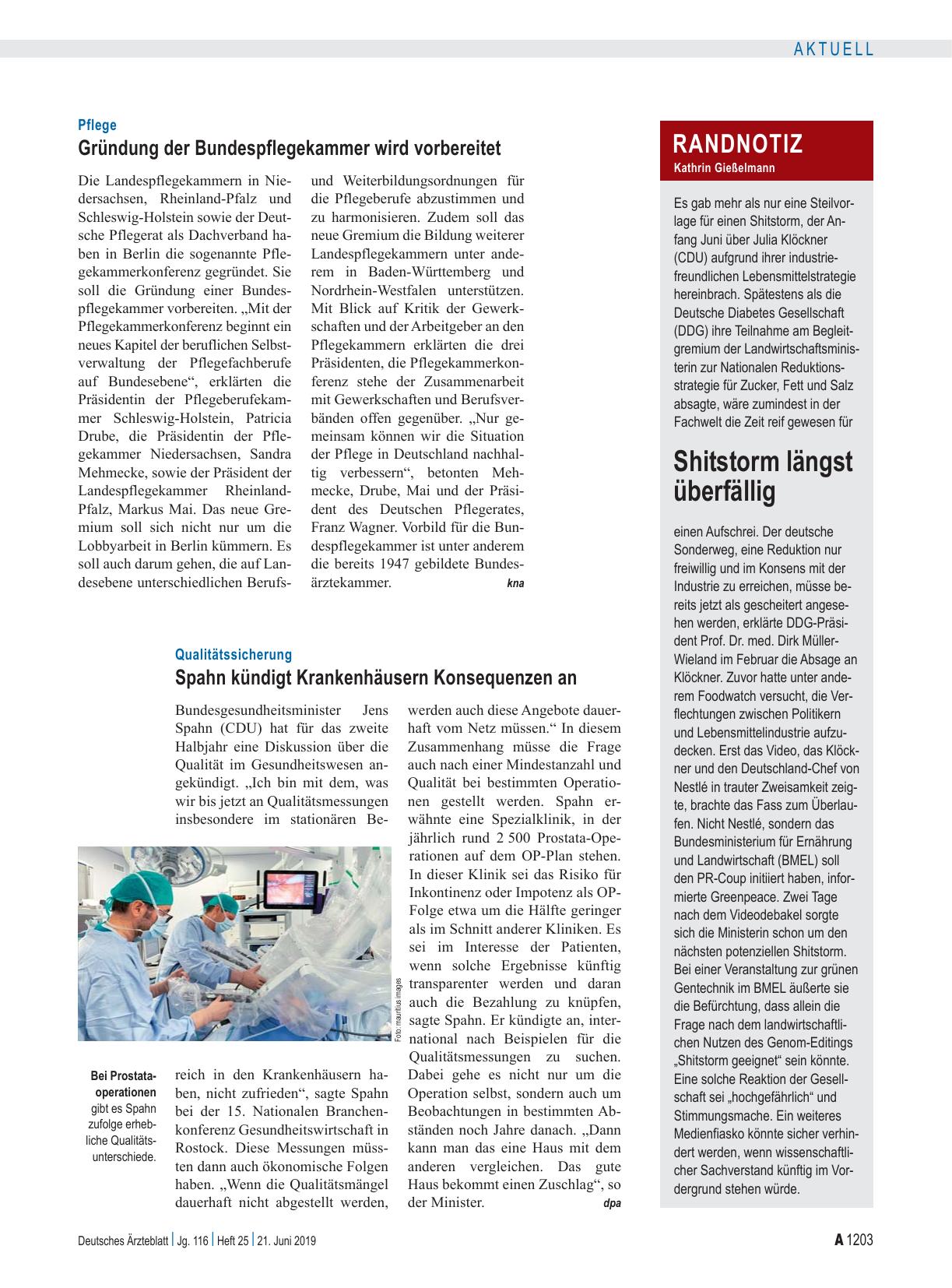 Vorschauseite 1: Pflege: Gründung der Bundespflegekammer wird vorbereitet