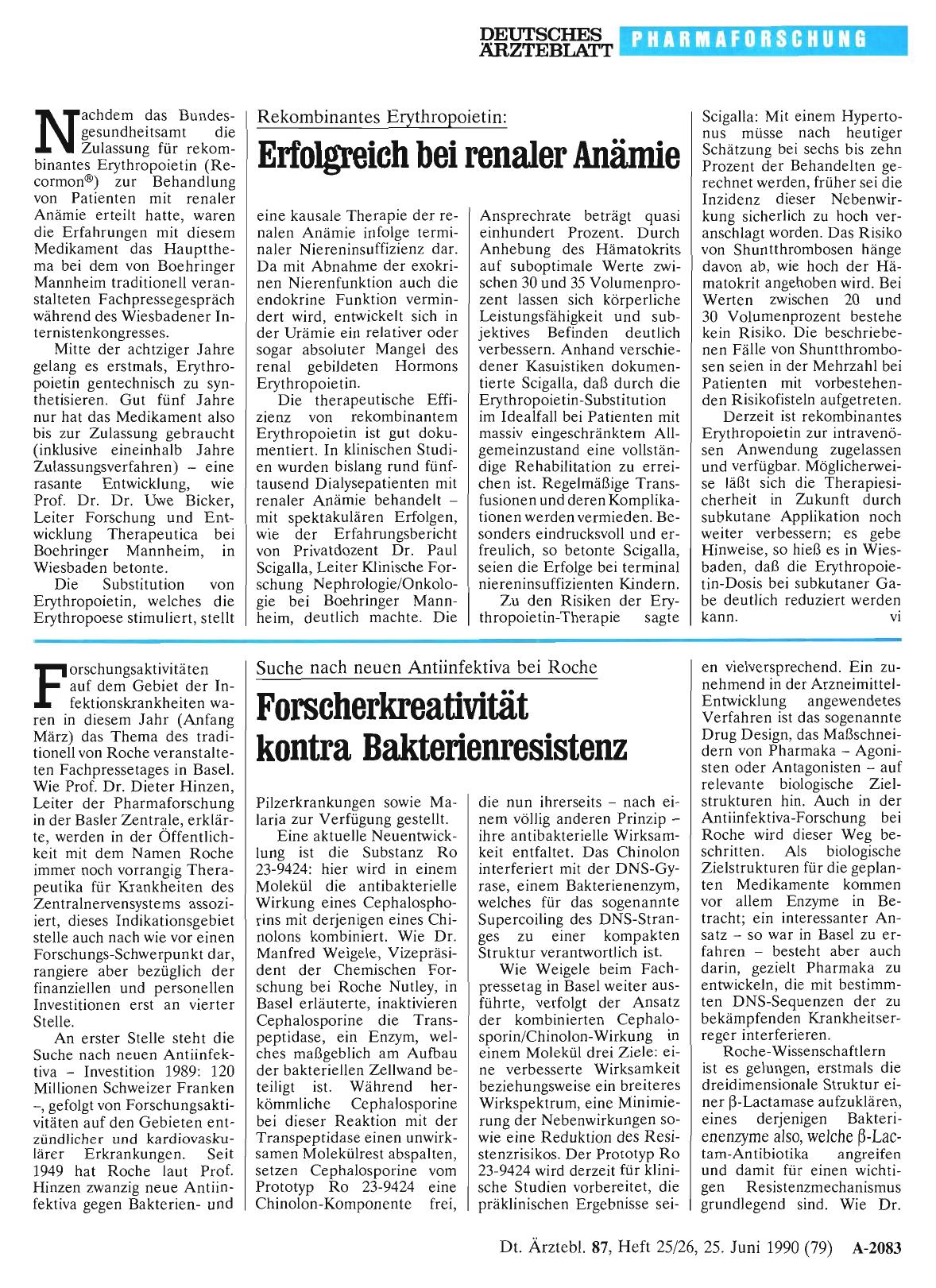 Vorschauseite 1: Rekombinantes Erythropoietin: Erfolgreich bei renaler Anämie