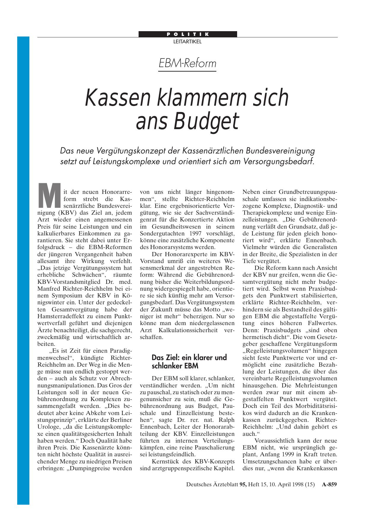 Vorschauseite 1: EBM-Reform: Kassen klammern sich ans Budget