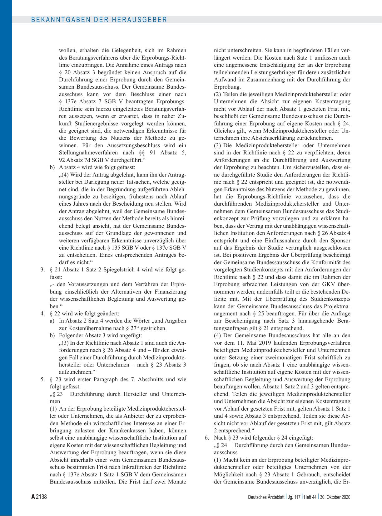 Vorschauseite 2: Beschluss des Gemeinsamen Bundesausschusses über eine Änderung der Verfahrensordnung (VerfO): Verfahren zur Erprobung von Untersuchungsund Behandlungsmethoden, Umsetzung der Änder…