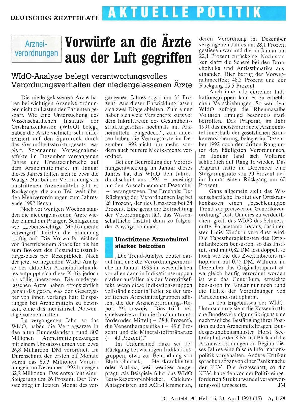 Vorschauseite 1: Arzneiverordnungen: Vorwürfe an die Ärzte aus der Luft gegriffen