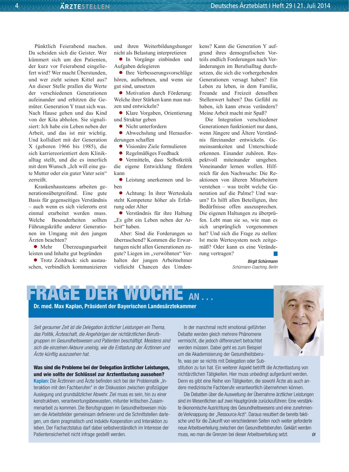 Vorschauseite 1: Frage der Woche an. .. Dr. med. Max Kaplan, Präsident der Bayerischen Landesärztekammer