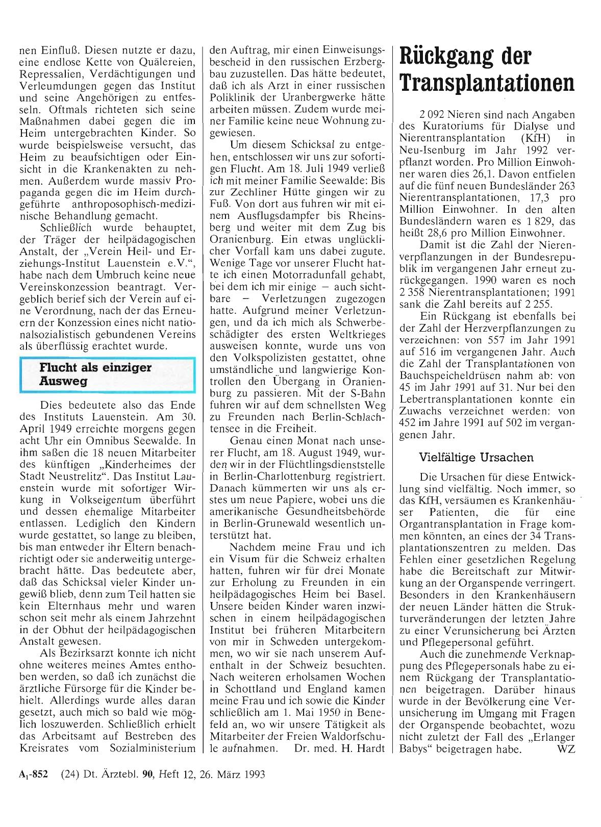 Vorschauseite 1: Rückgang der Transplantationen