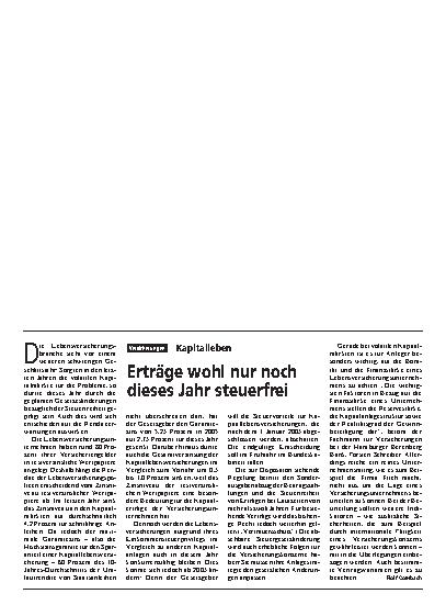 Vorschauseite 1: Kapitalleben: Erträge wohl nur noch dieses Jahr steuerfrei