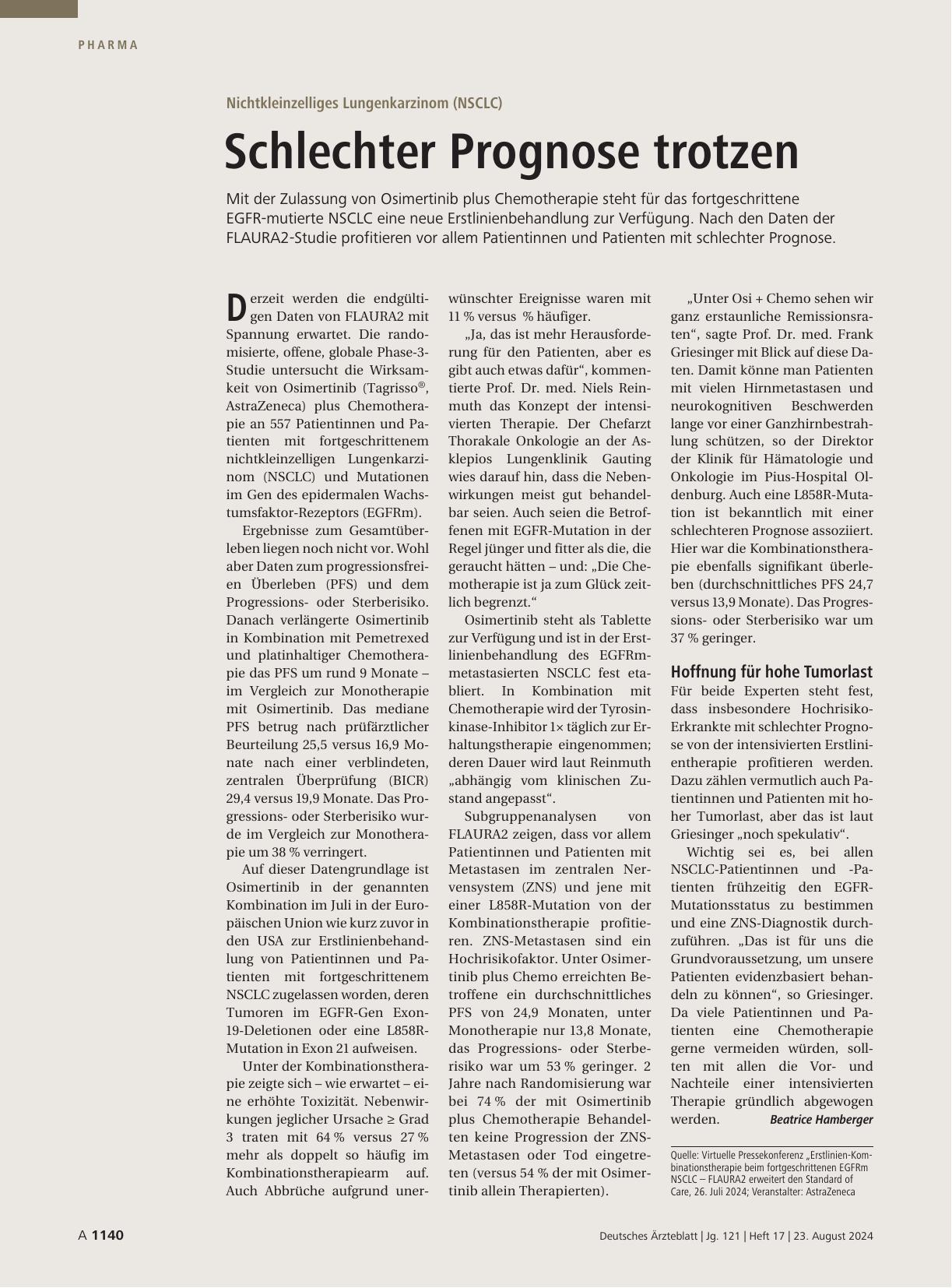 Vorschauseite 1: Nicht-kleinzelliges Lungenkarzinom (NSCLC): Schlechter Prognose trotzen
