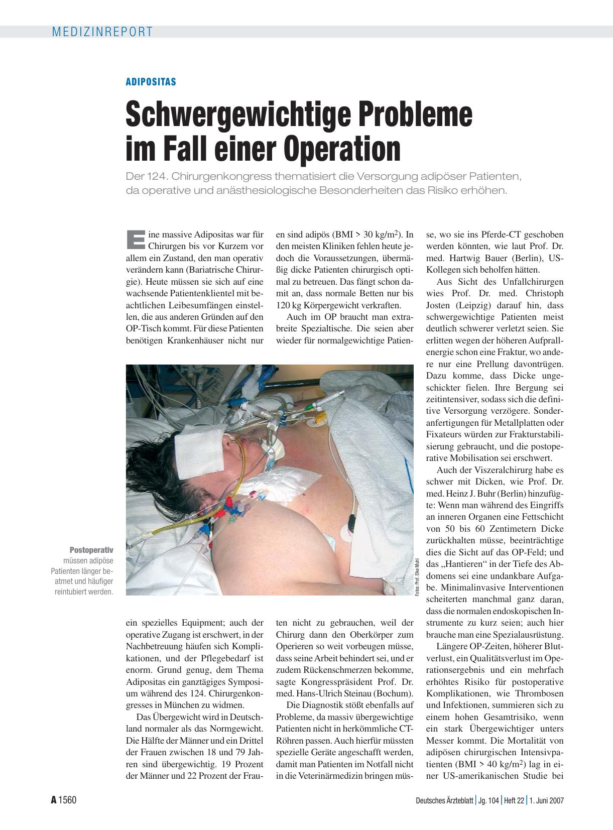 Vorschauseite 1: Adipositas: Schwergewichtige Probleme im Fall einer Operation