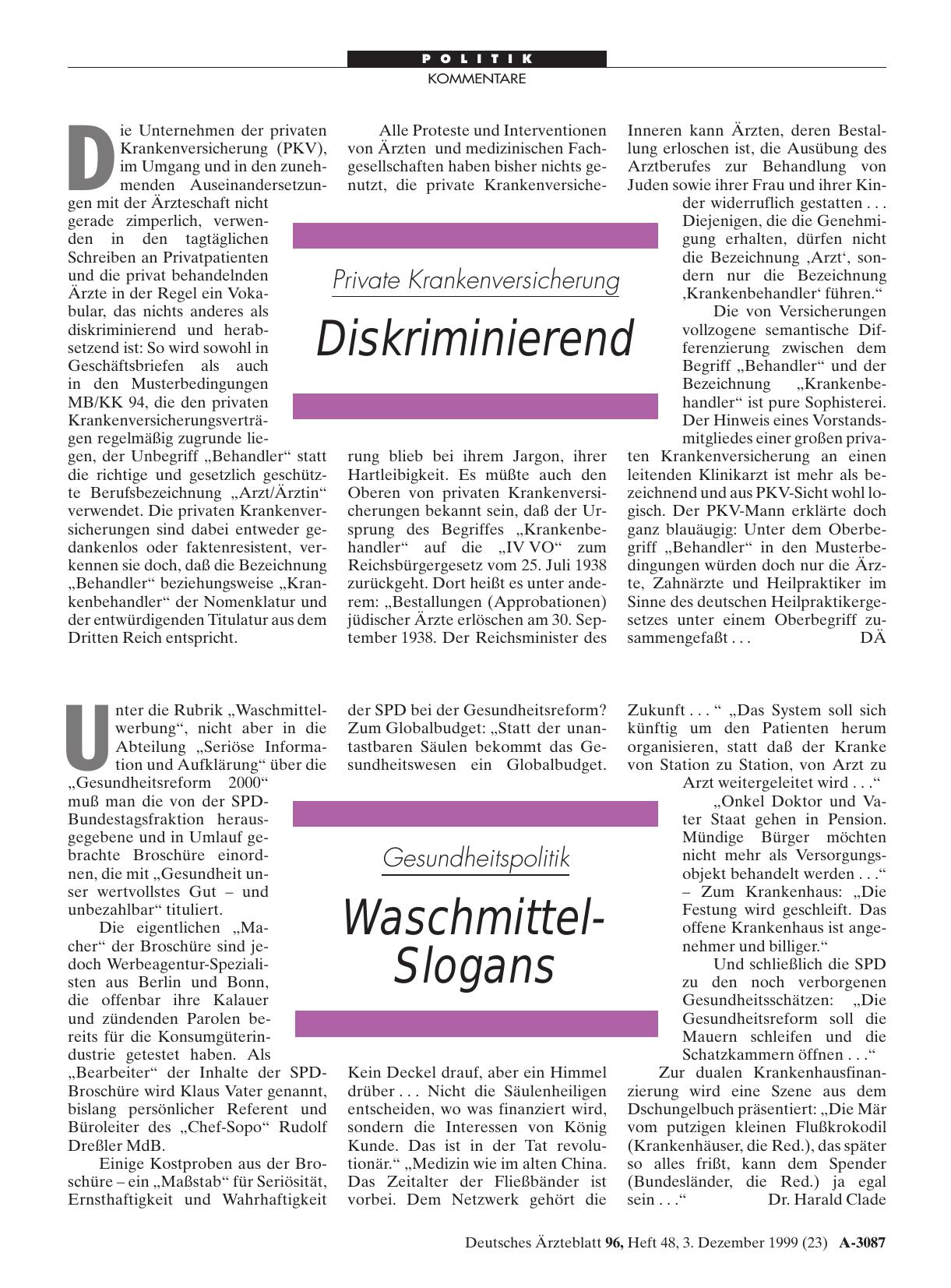 Vorschauseite 1: Private Krankenversicherung: Diskriminierend