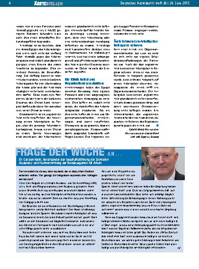 Vorschauseite 1: Frage der Woche an. .. Dr. Carsten Klein, Vorsitzender der Geschäftsführung der Zentralen Auslandsund Fachvermittlung der Bundesagentur für Arbeit