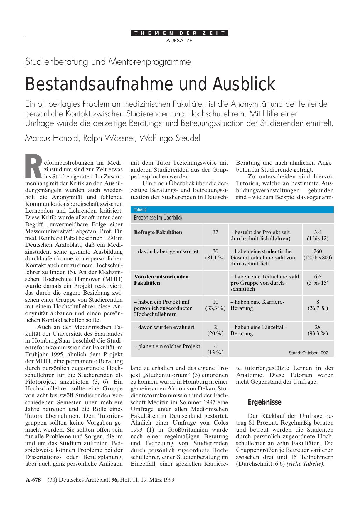 Vorschauseite 1: Studienberatung und Mentorenprogramme: Bestandsaufnahme und Ausblick