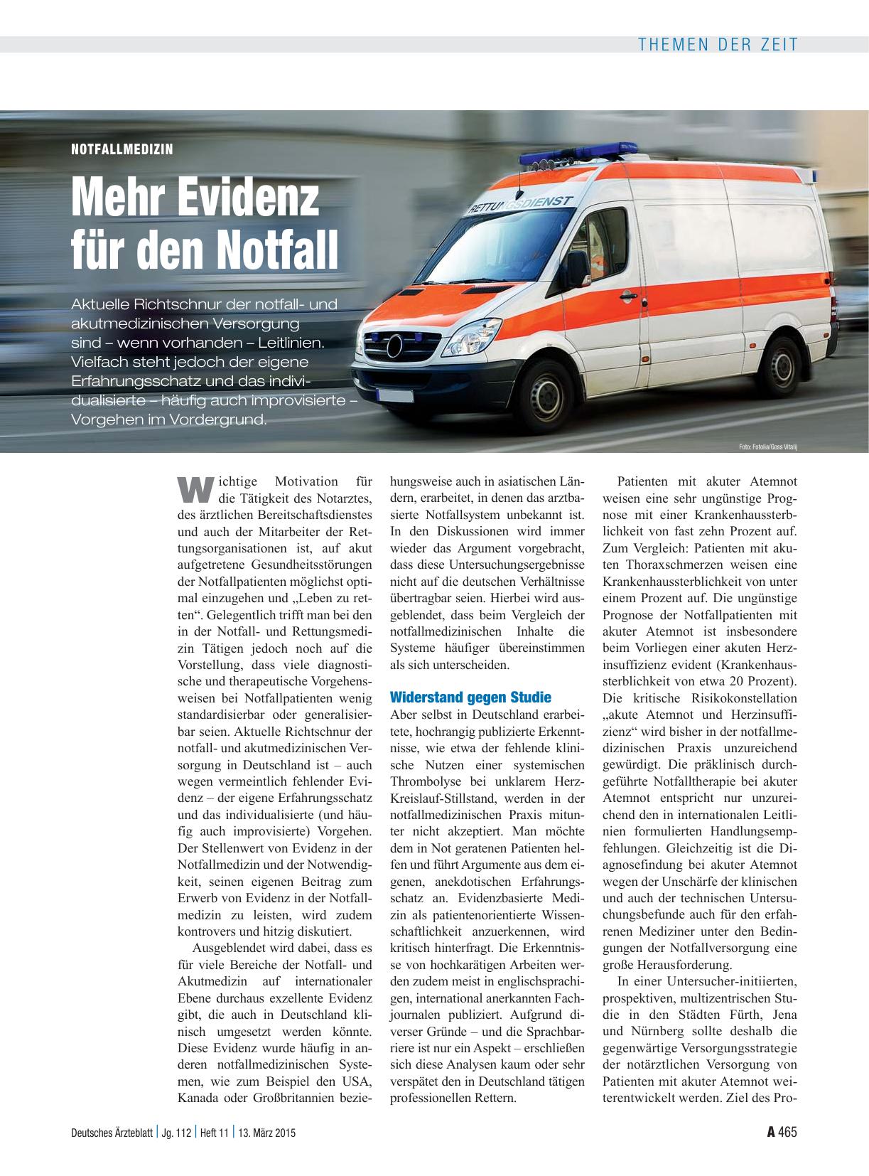 Vorschauseite 1: Notfallmedizin: Mehr Evidenz für den Notfall