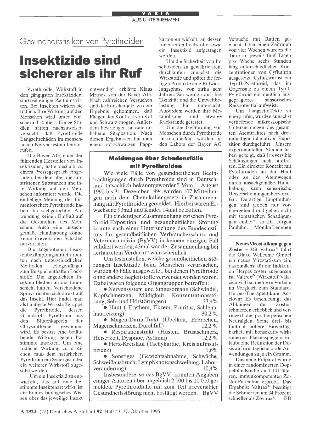 Vorschauseite 1: Gesundheitsrisiken von Pyrethroiden: Insektizide sind sicherer als ihr Ruf