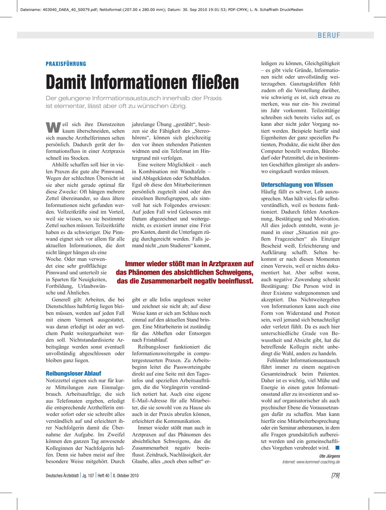 Vorschauseite 1: Praxisführung: Damit Informationen fließen