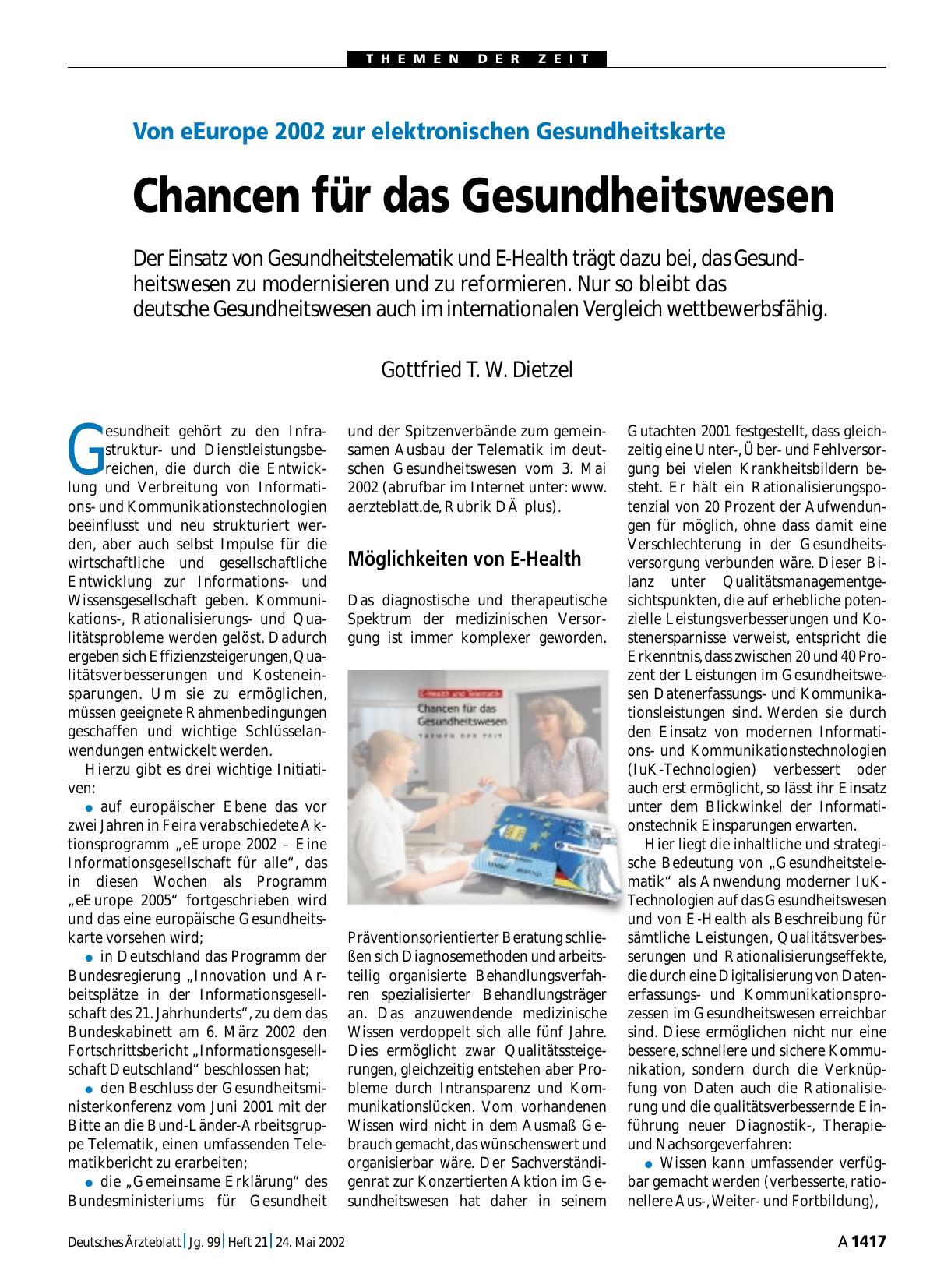 Vorschauseite 1: Von eEurope 2002 zur elektronischen Gesundheitskarte: Chancen für das Gesundheitswesen