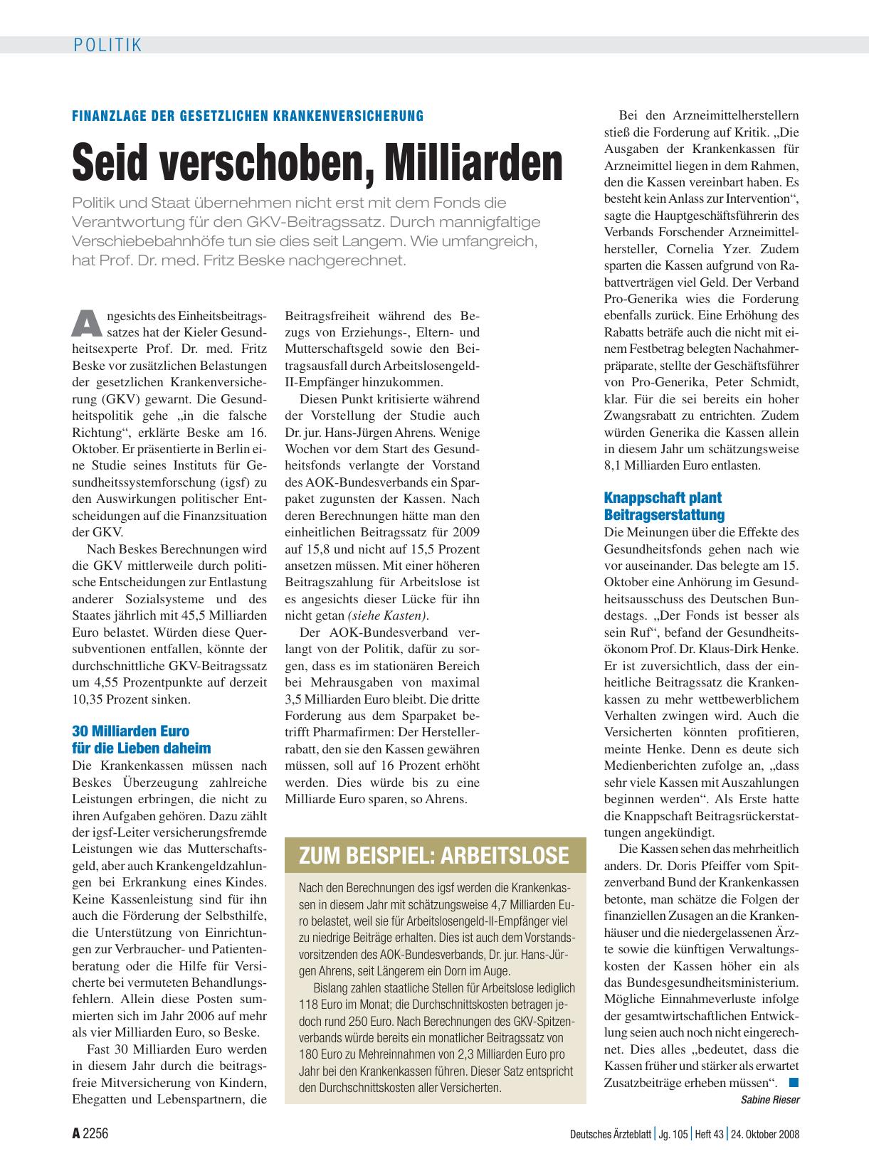 Vorschauseite 1: Finanzlage der gesetzlichen Krankenversicherung: Seid verschoben, Milliarden