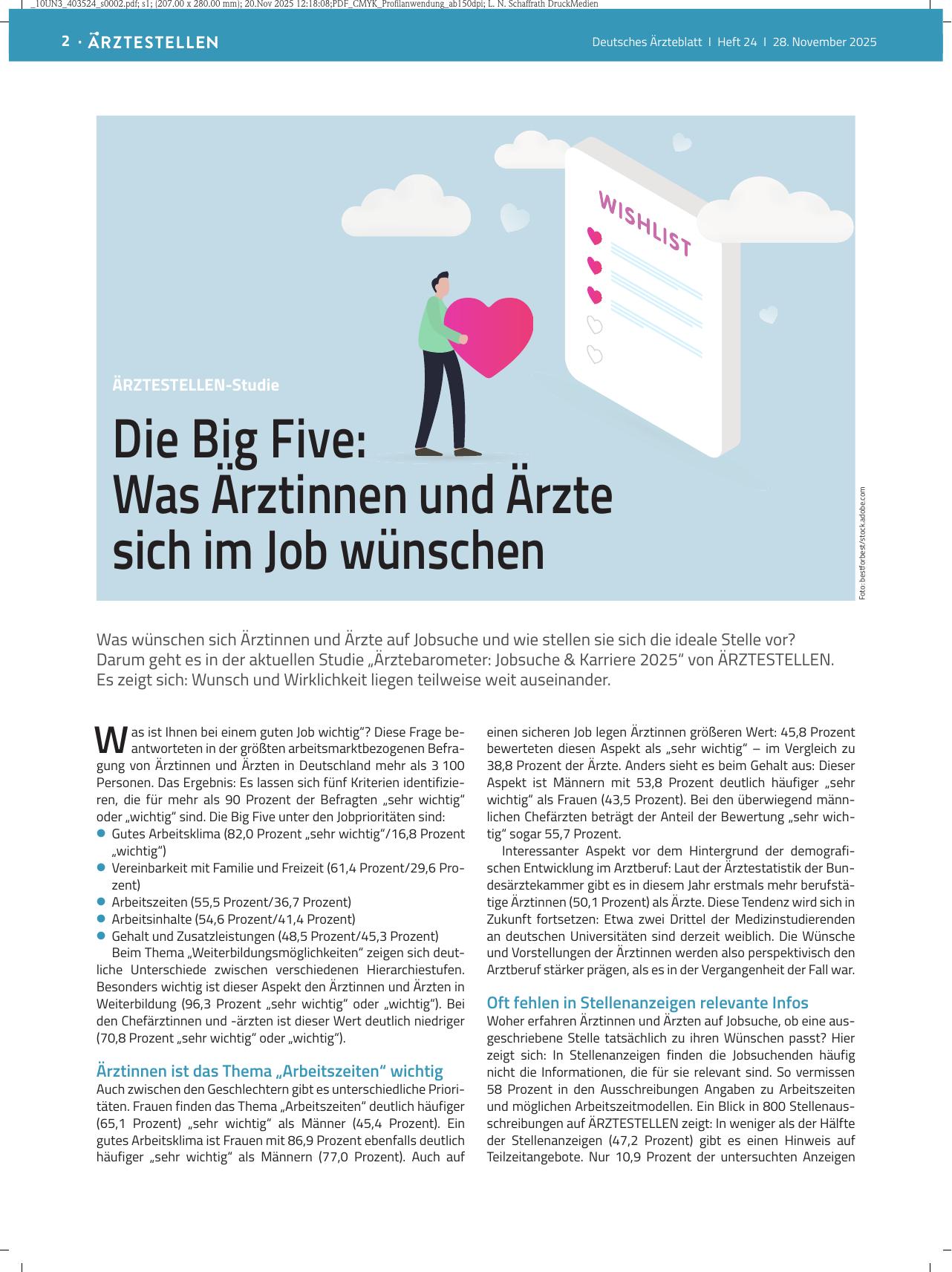 Vorschauseite 1: Studie: Die Big Five — Was Ärztinnen und Ärzte sich im Job wünschen