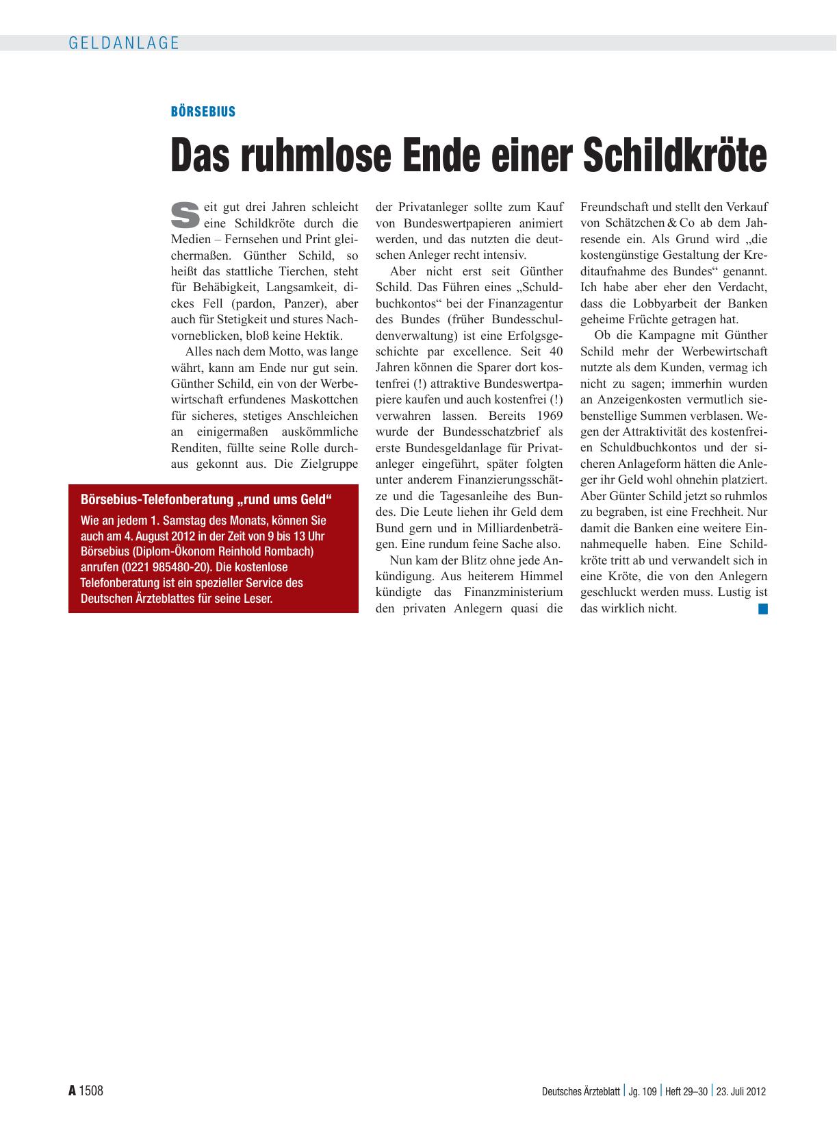 Vorschauseite 1: Börsebius: Das ruhmlose Ende einer Schildkröte
