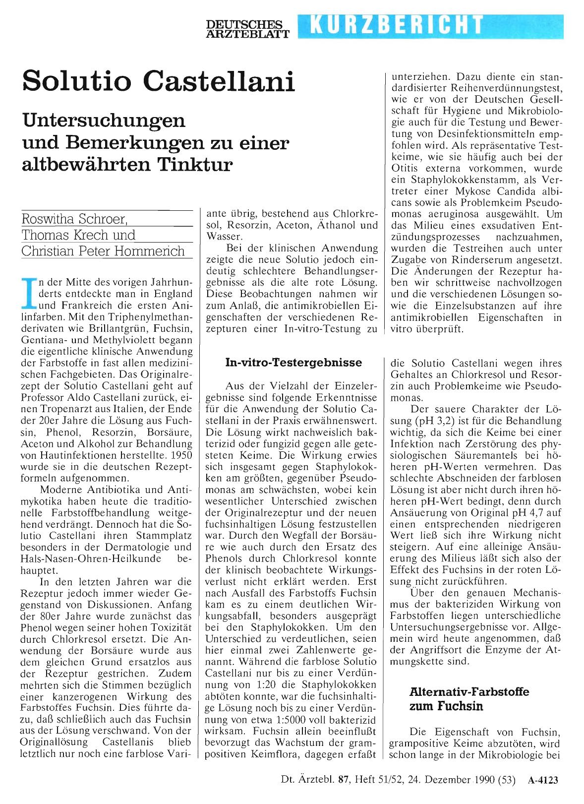 Vorschauseite 1: Solutio Castellani: Untersuchungen und Bemerkungen zu einer altbewährten Tinktur