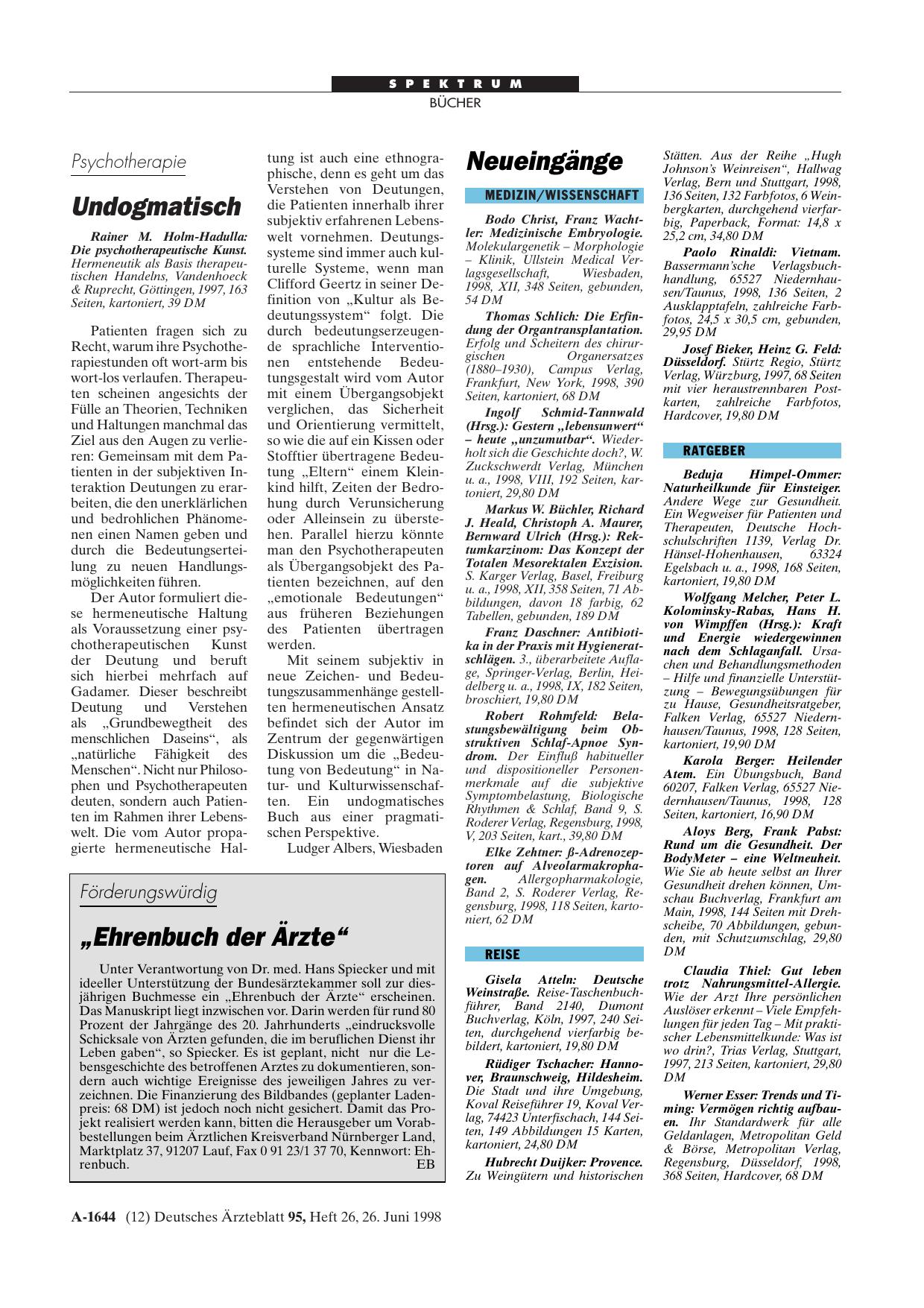 Vorschauseite 1: Förderungswürdig: „Ehrenbuch der Ärzte“