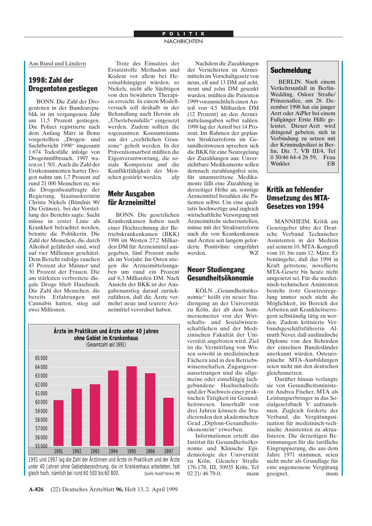 Vorschauseite 1: 1998: Zahl der Drogentoten gestiegen