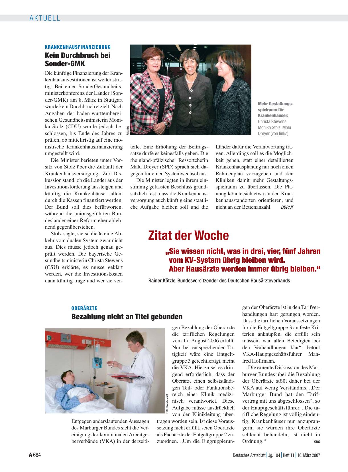 Vorschauseite 1: Oberärzte: Bezahlung nicht an Titel gebunden