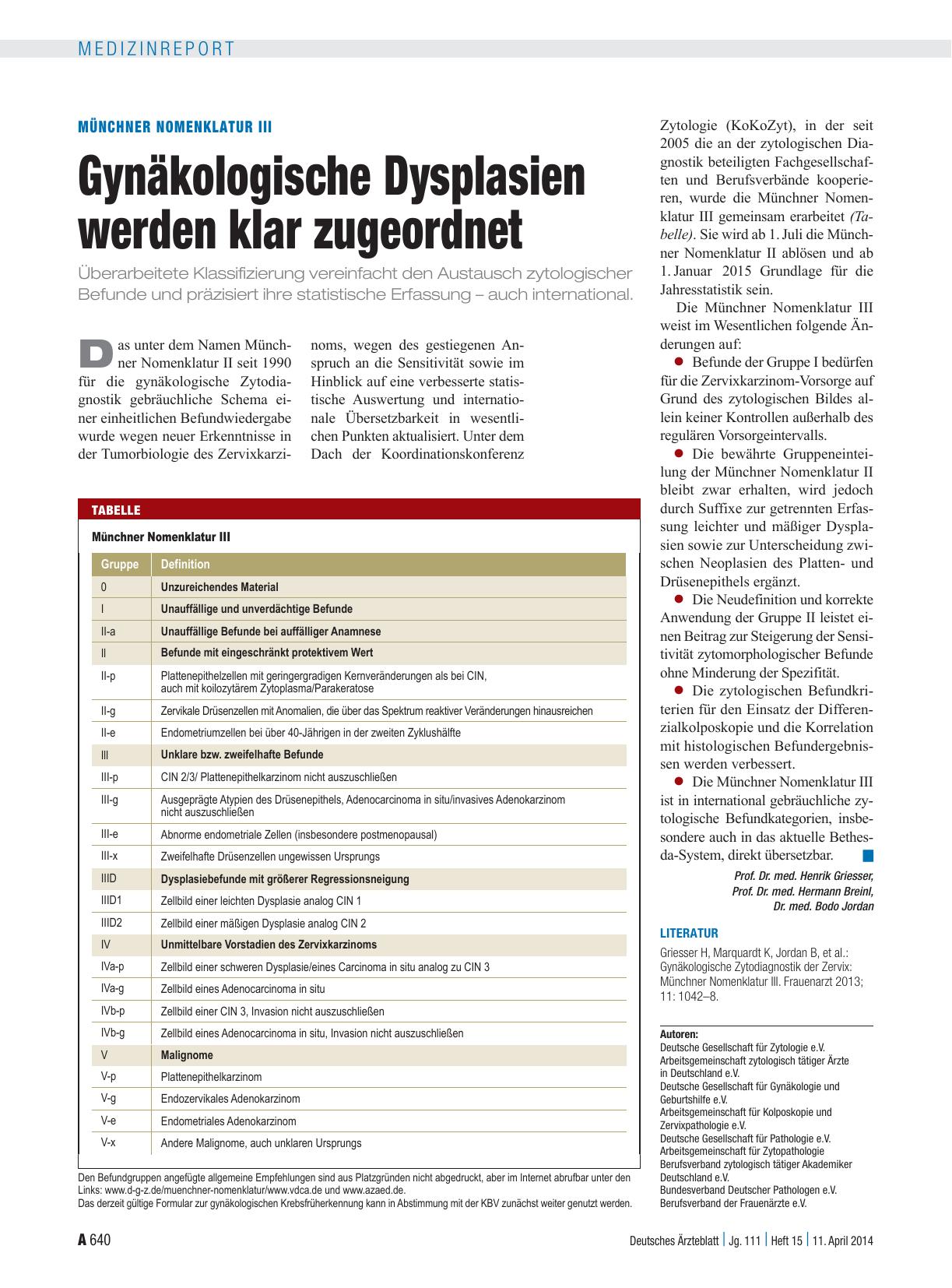 Vorschauseite 1: Münchner Nomenklatur III: Gynäkologische Dysplasien werden klar zugeordnet