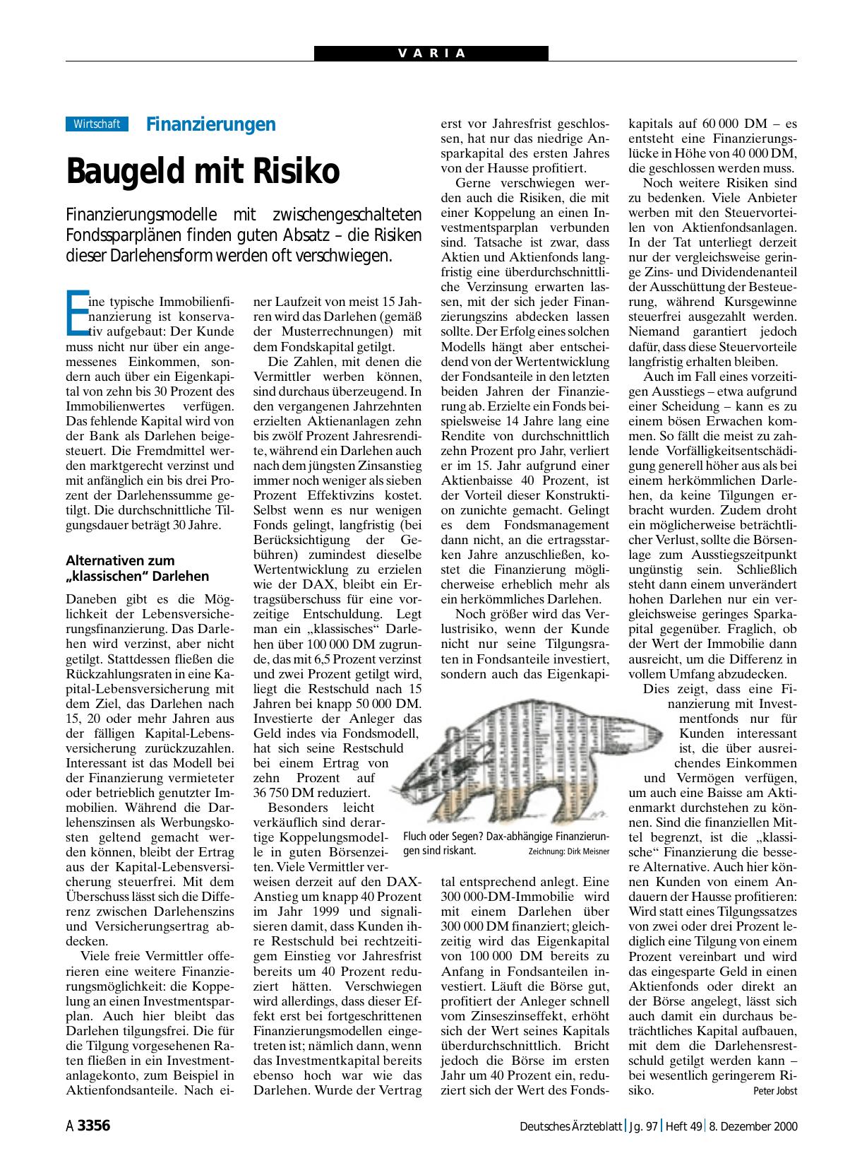 Vorschauseite 1: Finanzierungen: Baugeld mit Risiko