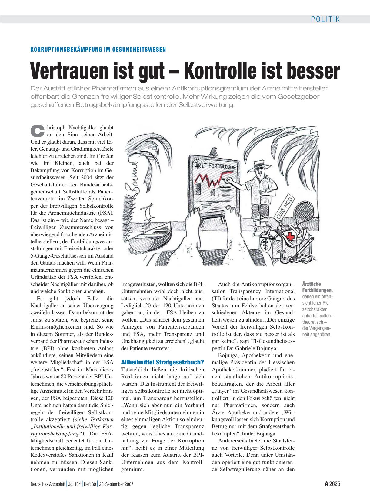 Vorschauseite 1: Korruptionsbekämpfung im Gesundheitswesen: Vertrauen ist gut – Kontrolle ist besser