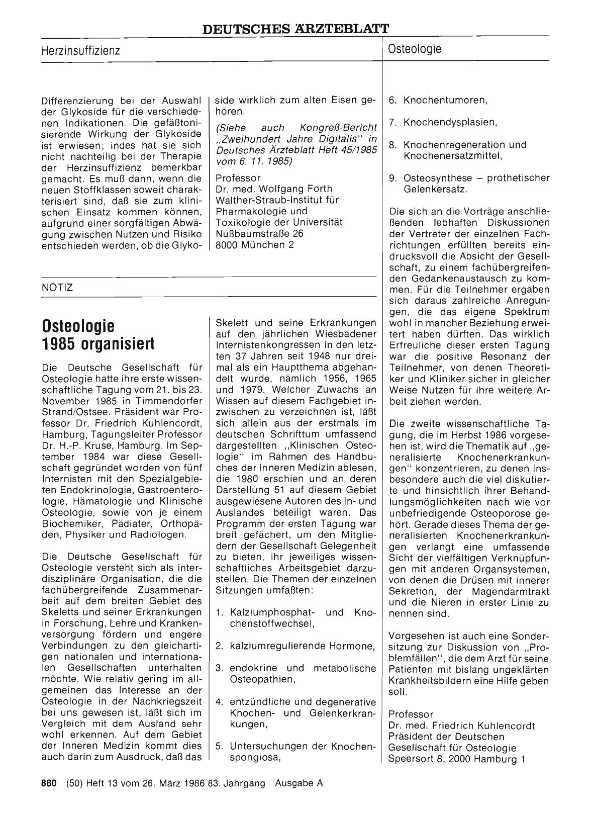 Vorschauseite 1: Osteologie 1985 organisiert