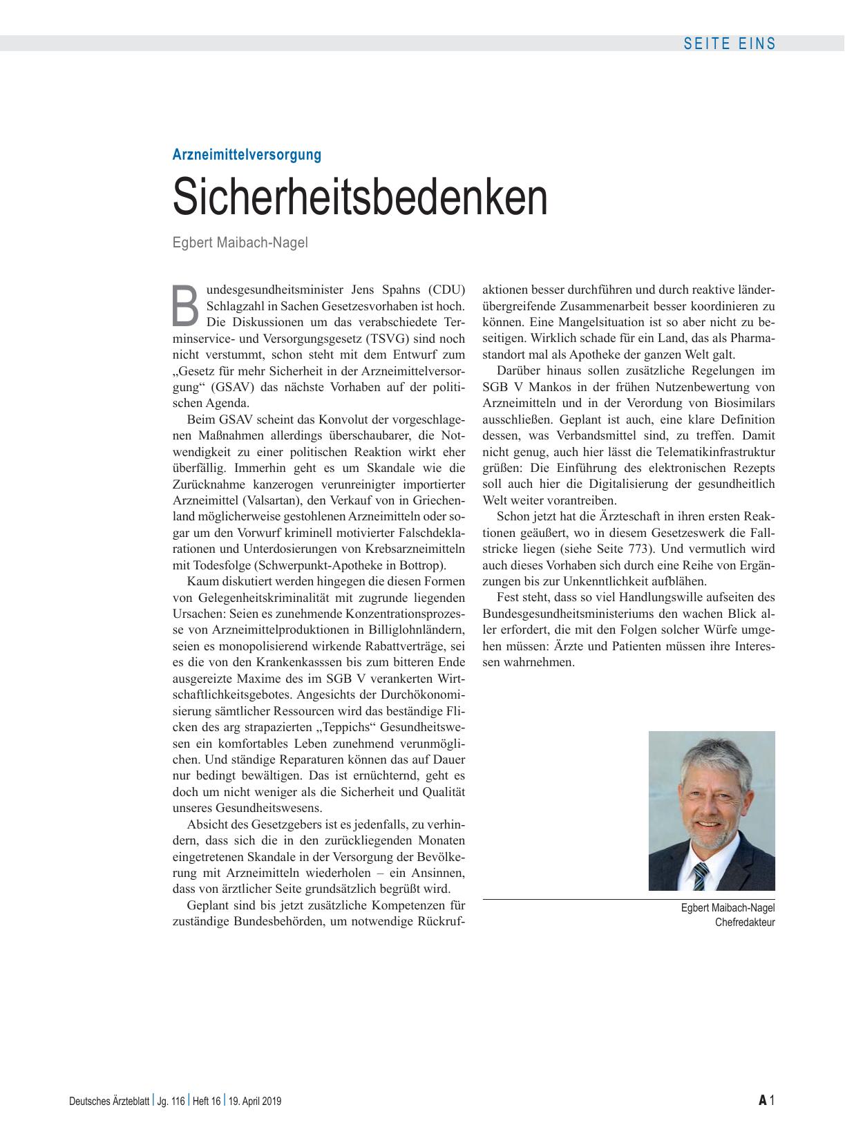 Vorschauseite 1: Arzneimittelversorgung: Sicherheitsbedenken
