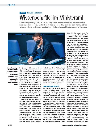 Vorschauseite 1: Ein Jahr Lauterbach: Wissenschaftler im Ministeramt