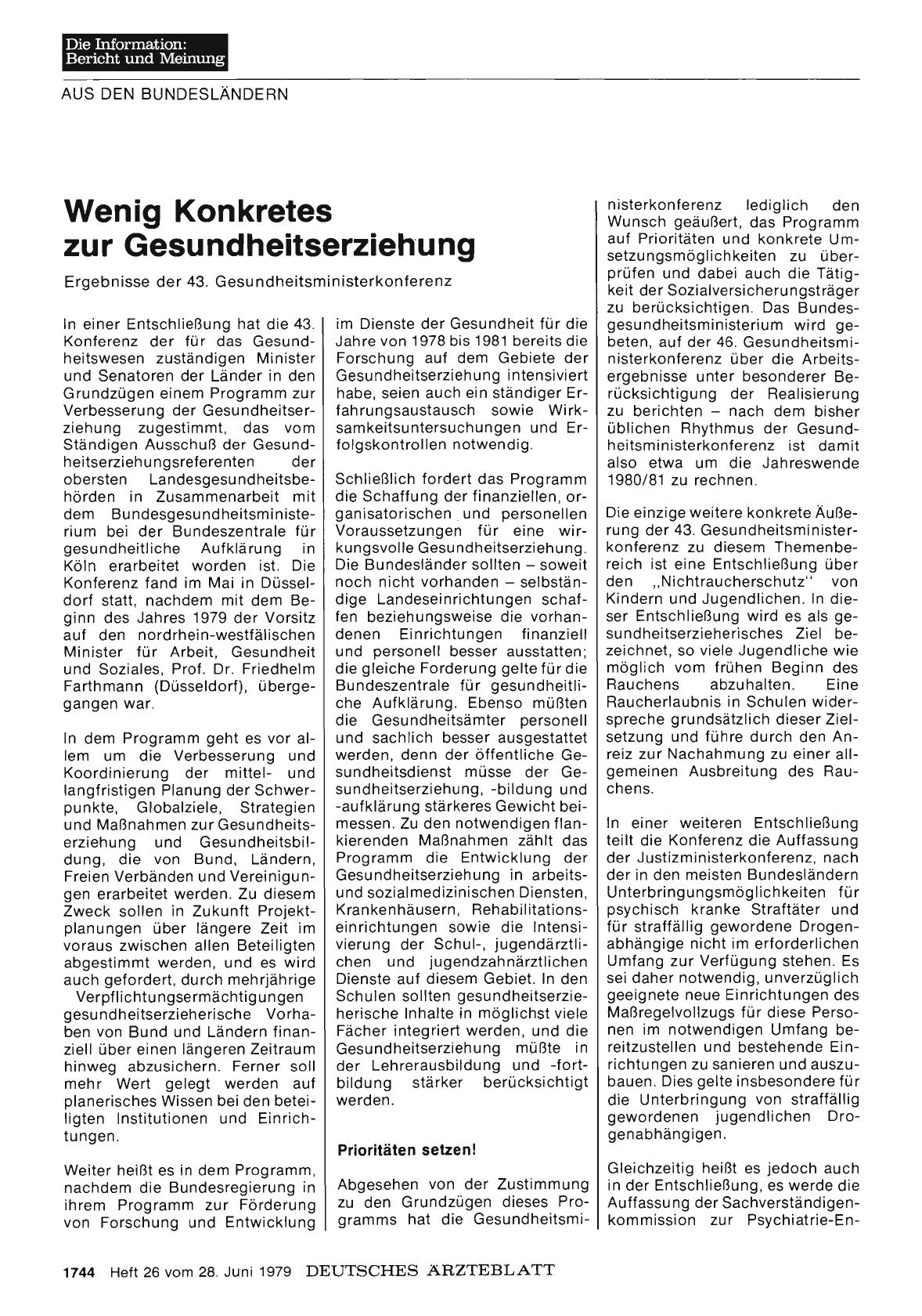Vorschauseite 1: Wenig Konkretes zur Gesundheitserziehung: Ergebnisse der 43. Gesundheitsministerkonferenz