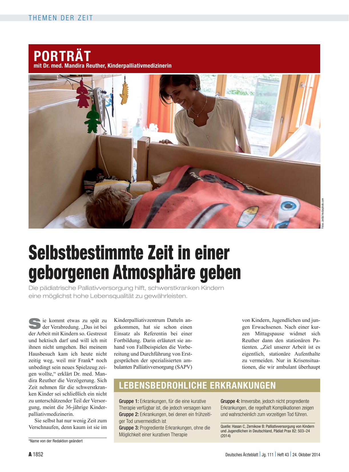 Vorschauseite 1: Porträt mit Dr. med. Mandira Reuther, Kinderpalliativmedizinerin: Selbstbestimmte Zeit in einer geborgenen Atmosphäre geben