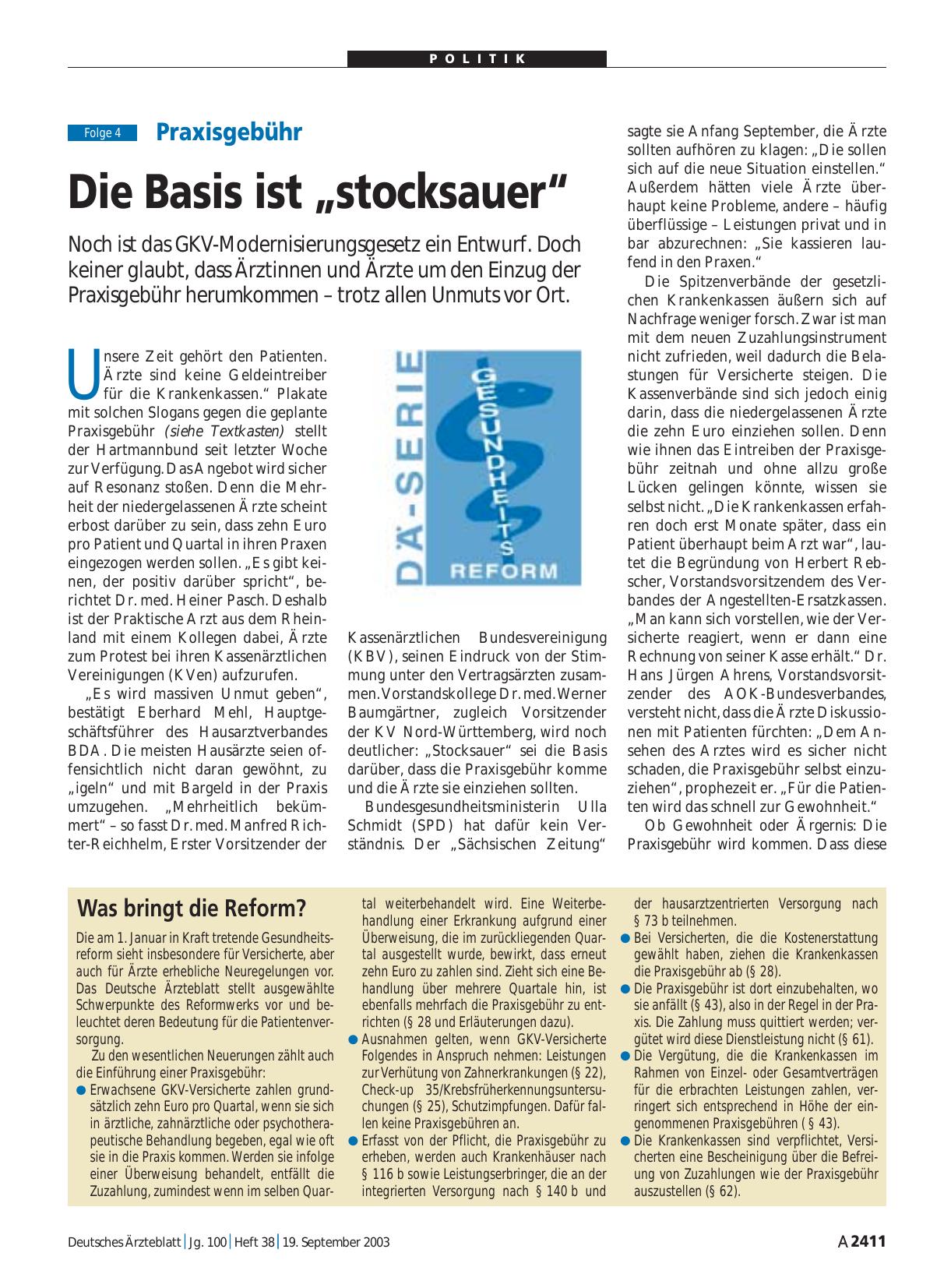 Vorschauseite 1: Praxisgebühr: Die Basis ist „stocksauer“ (Folge 4)