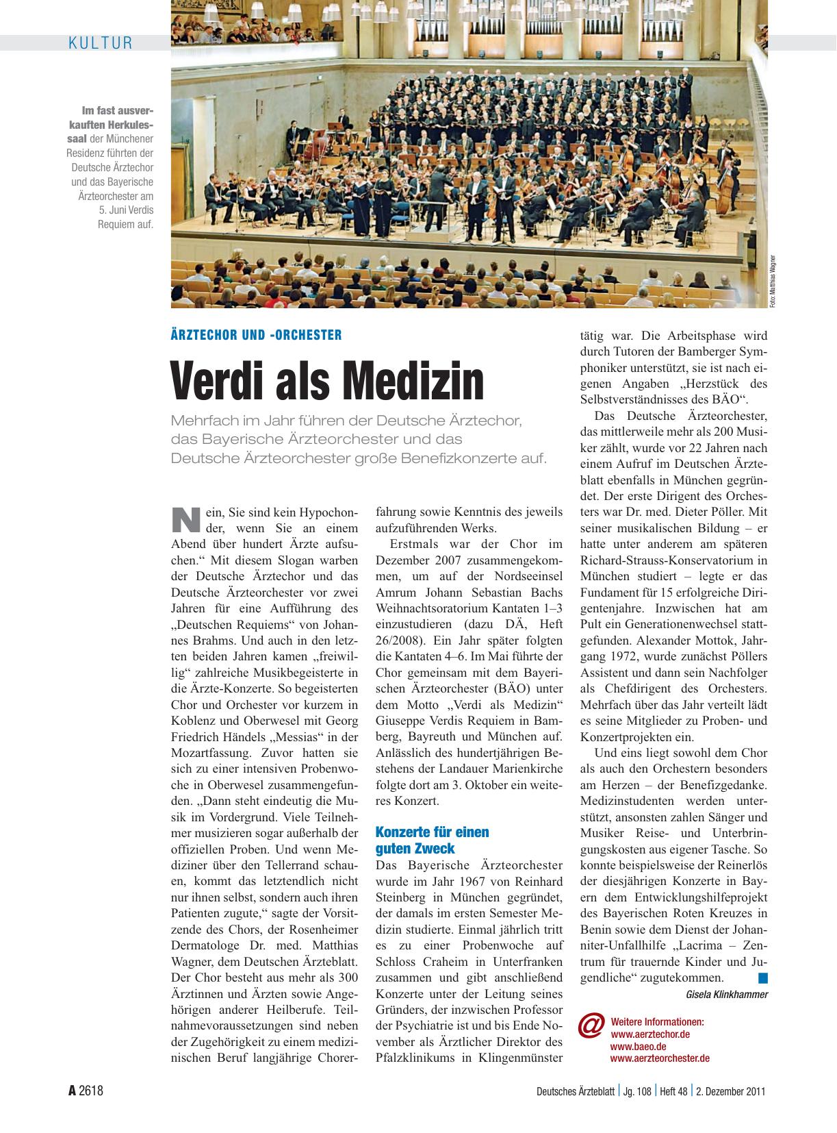 Vorschauseite 1: Ärztechor und -orchester: Verdi als Medizin