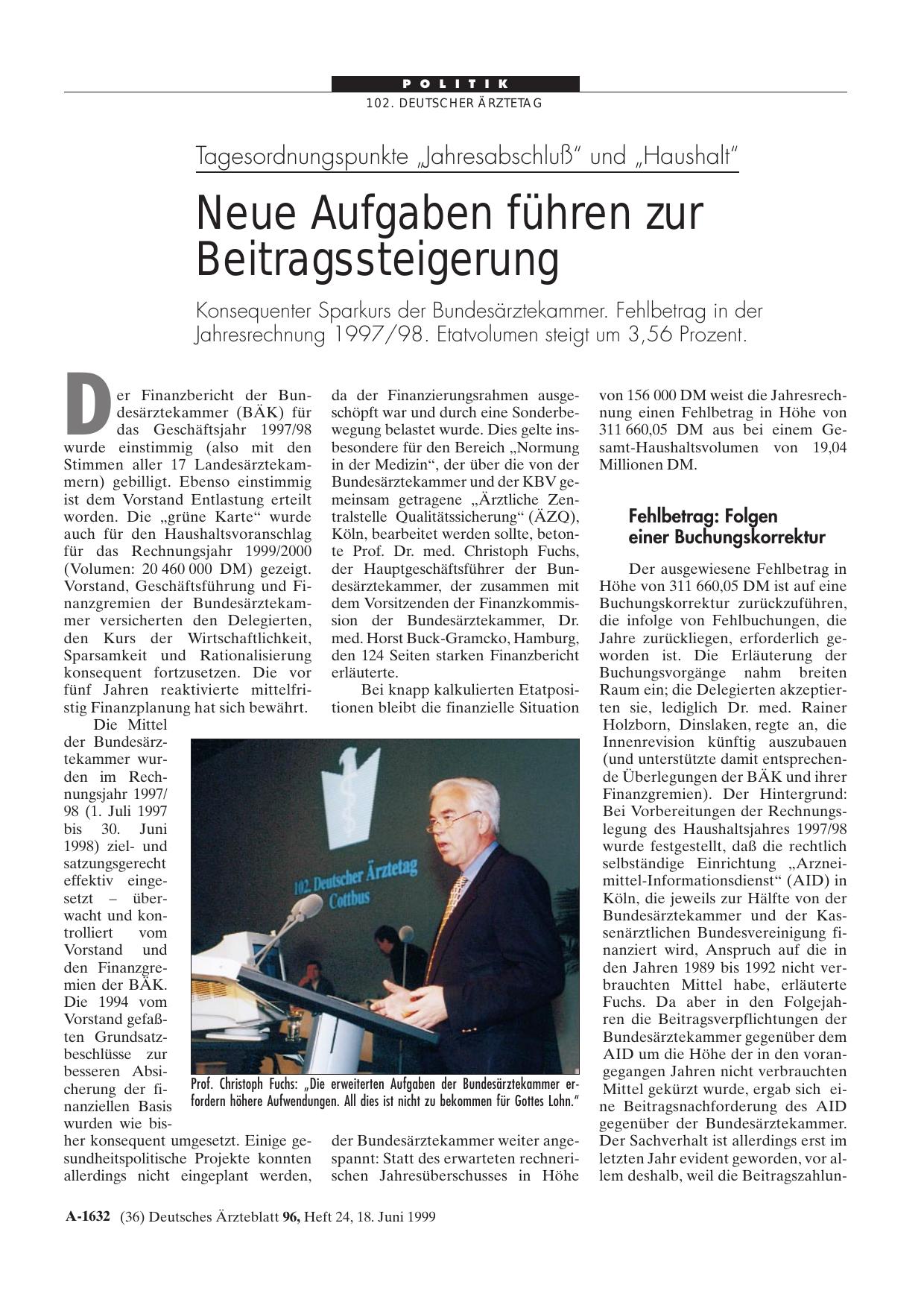 Vorschauseite 1: Tagesordnungspunkte „Jahresabschluß“ und „Haushalt“: Neue Aufgaben führen zur Beitragssteigerung