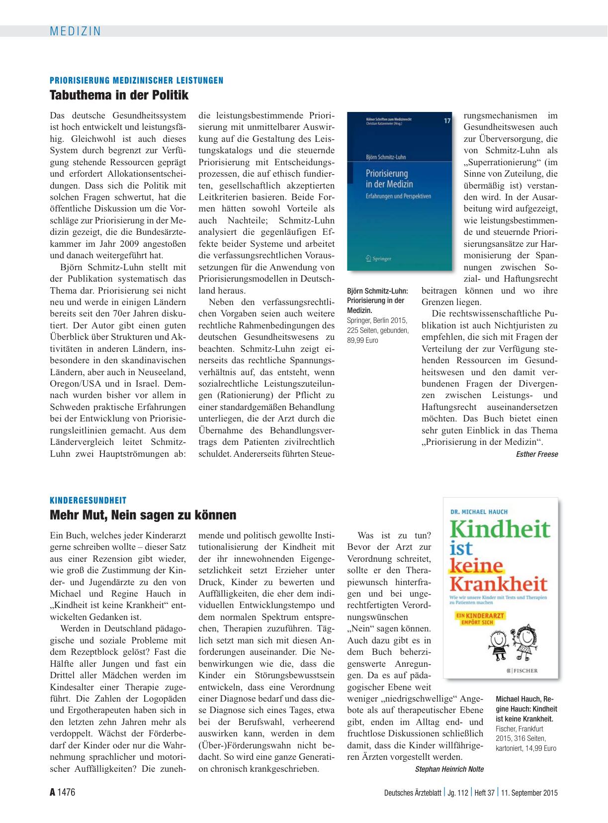 Vorschauseite 1: Priorisierung medizinischer Leistungen: Tabuthema in der Politik