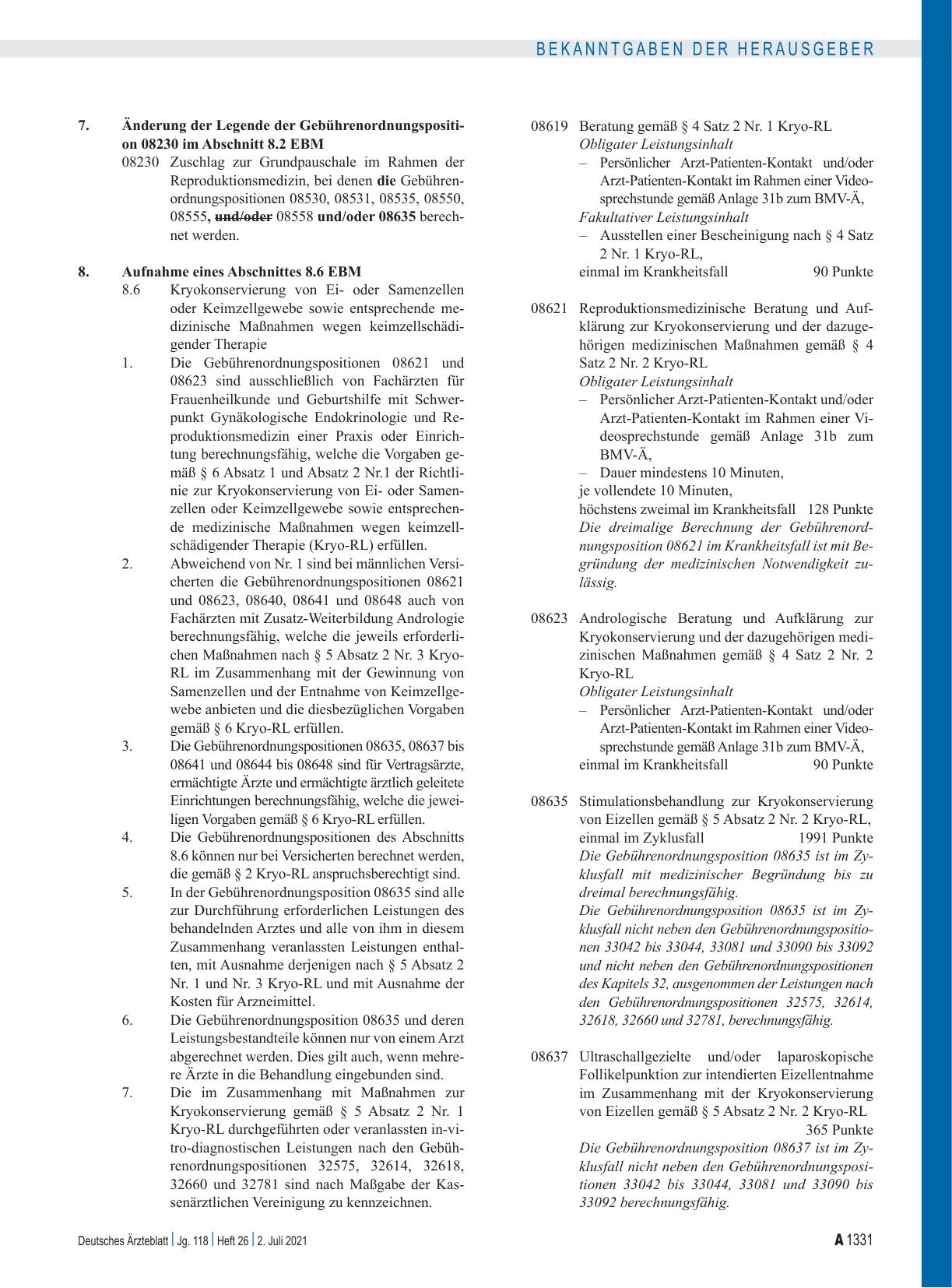 Vorschauseite 2: Beschluss des Bewertungsausschusses nach § 87 Abs. 1 Satz 1 SGB V in seiner 562. Sitzung am 9. Juni 2021