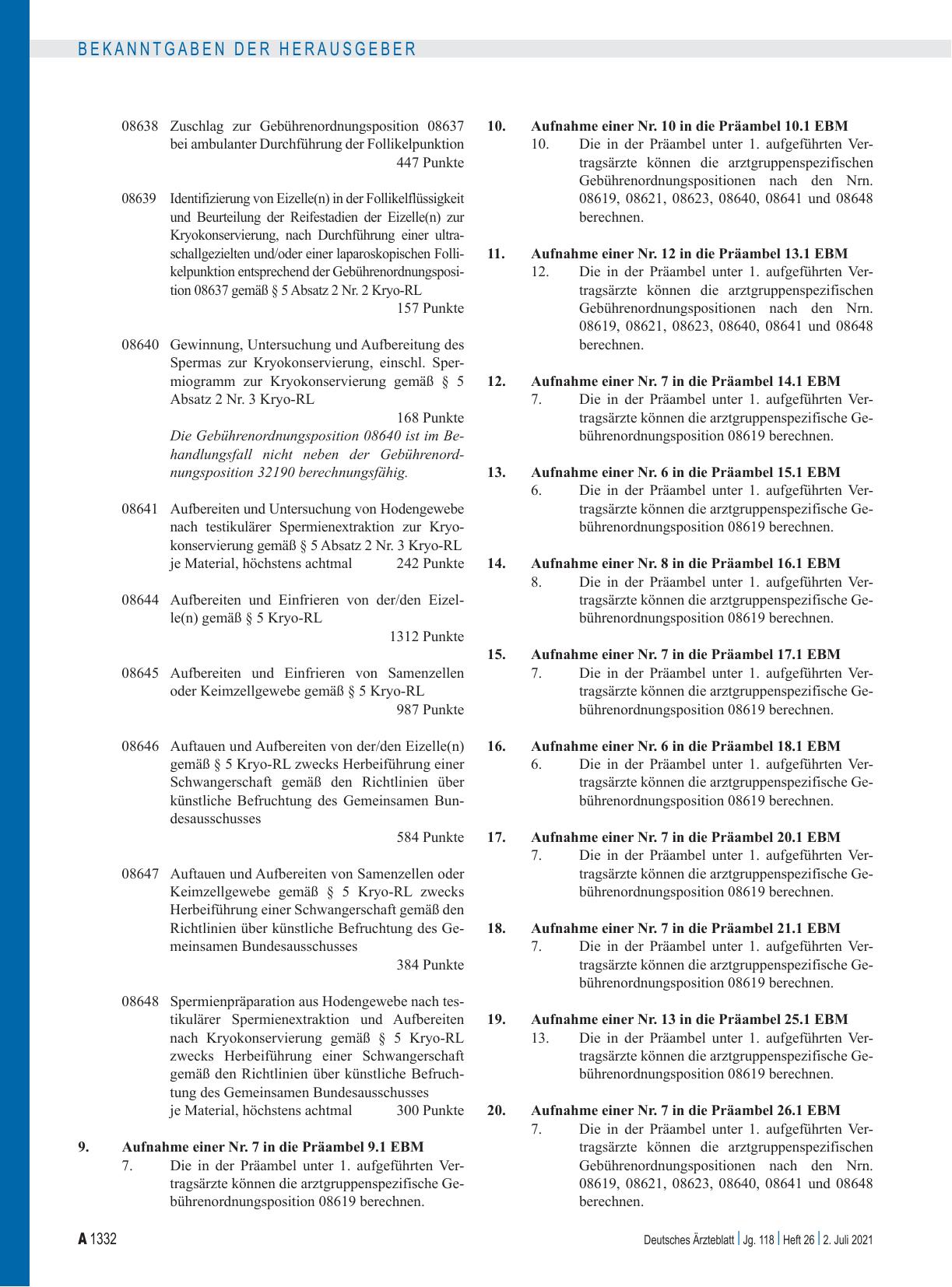 Vorschauseite 3: Beschluss des Bewertungsausschusses nach § 87 Abs. 1 Satz 1 SGB V in seiner 562. Sitzung am 9. Juni 2021