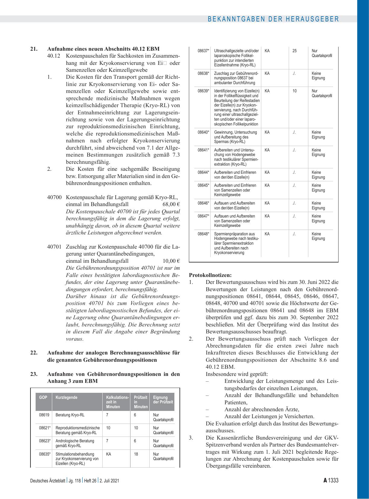 Vorschauseite 4: Beschluss des Bewertungsausschusses nach § 87 Abs. 1 Satz 1 SGB V in seiner 562. Sitzung am 9. Juni 2021