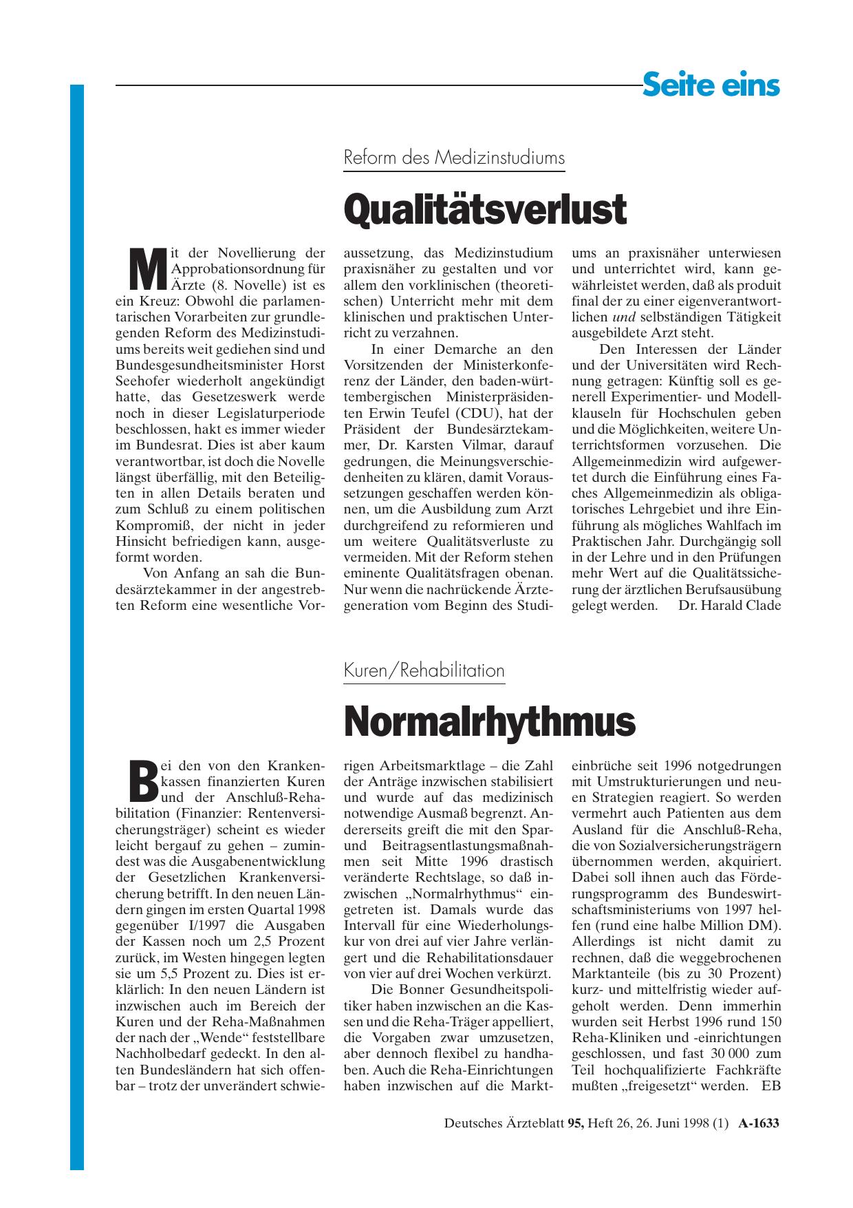 Vorschauseite 1: Kuren/Rehabilitation: Normalrhythmus