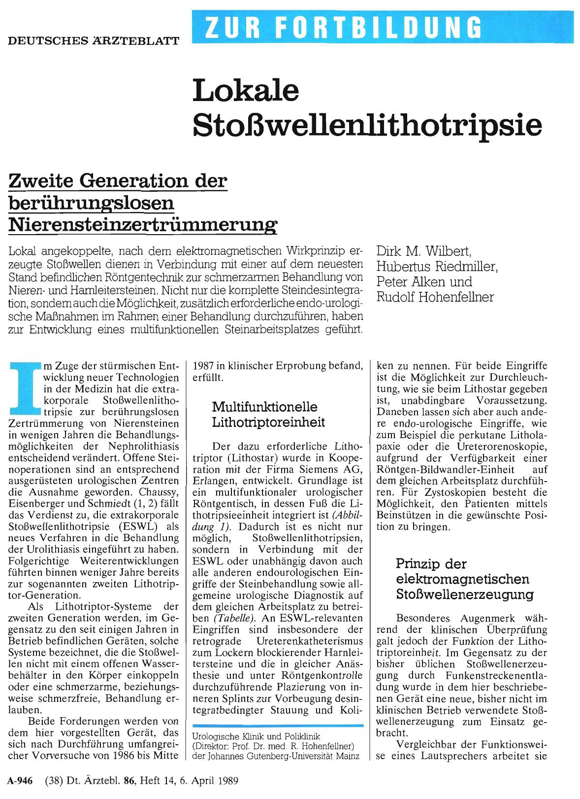 Vorschauseite 1: Lokale Stoßwellenlithotripsie