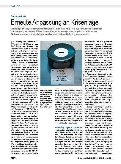 Vorschauseite 1: Coronapandemie: Erneute Anpassung an Krisenlage